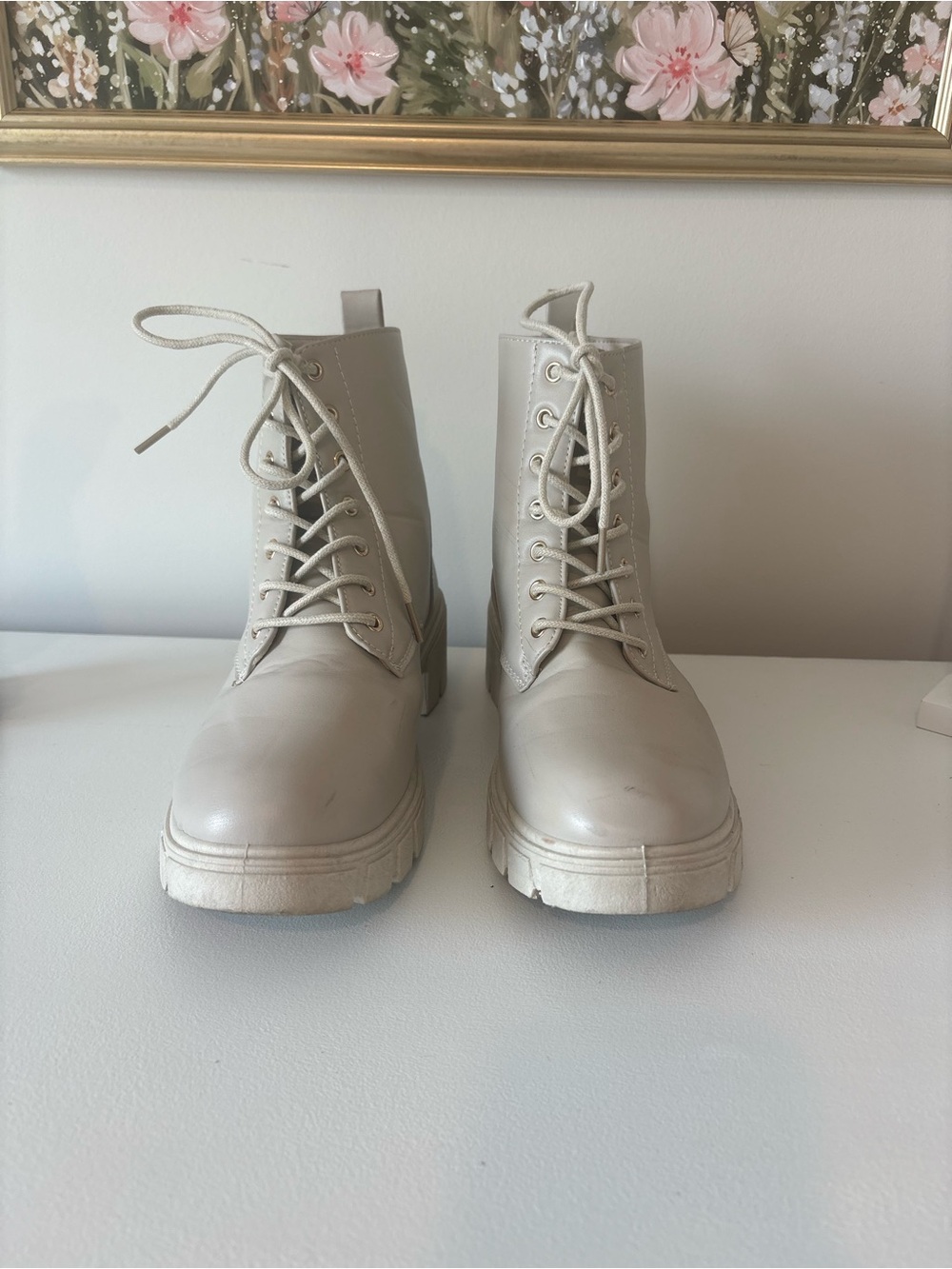 Love Cream Lace-Up Platform Combat Boots